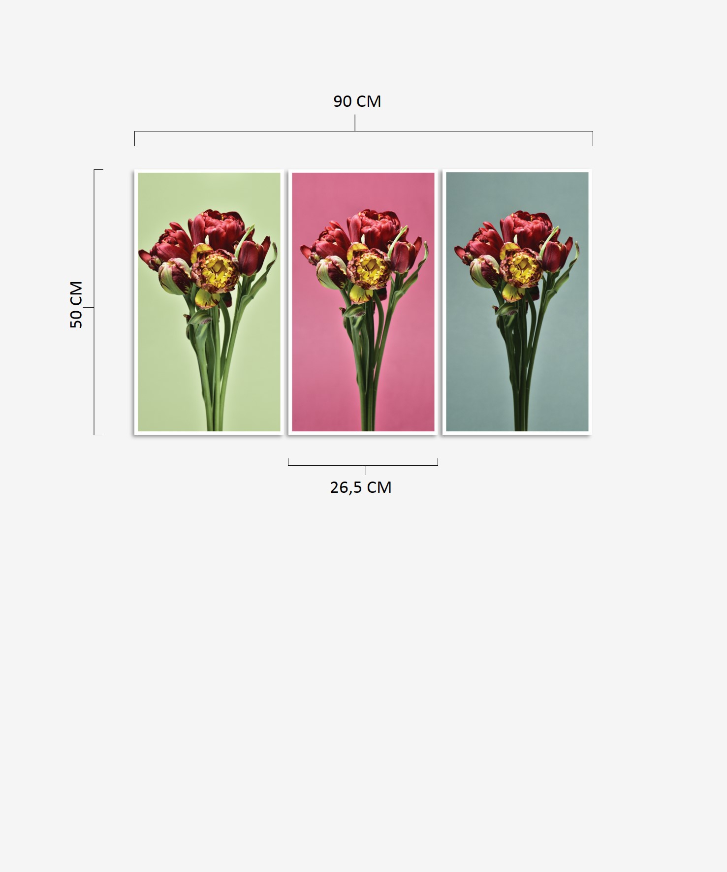 Renkli Çiçekler 3 Parça Mdf Tablo