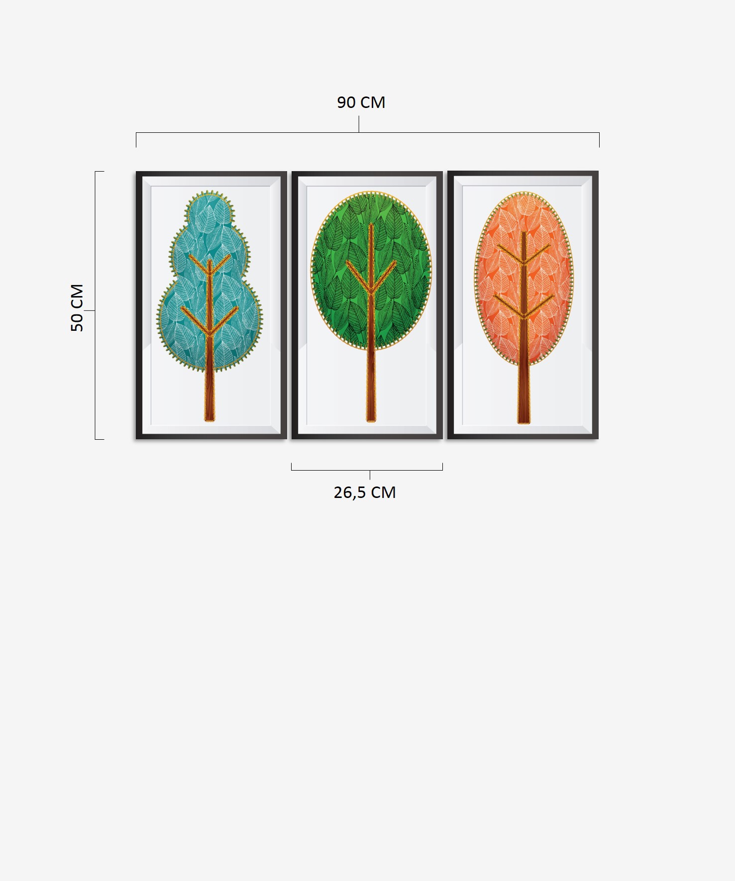 Renkli Ağaçlar 3 Parça Mdf Tablo