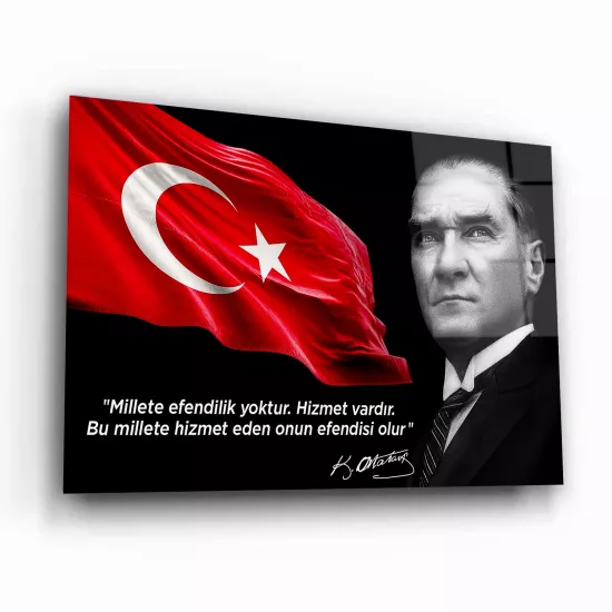 Atatürk ve Bayrak Cam Tablo