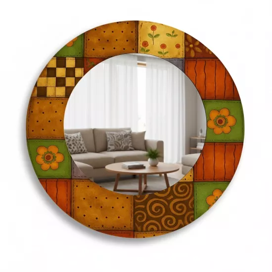 Kahverengi Desenli Yuvarlak   Ayna