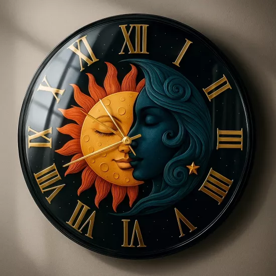 Ay ve Güneş Cam Duvar Saati