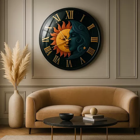 Ay ve Güneş Cam Duvar Saati