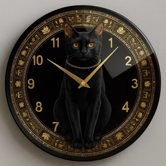 Kara Kedili Cam Duvar Saati