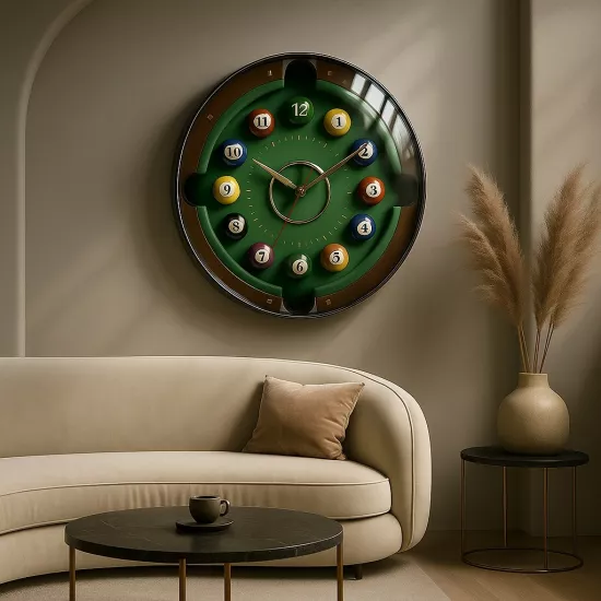 Bilardo Cam Duvar Saati