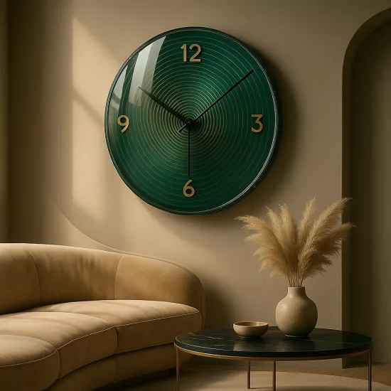 Turkuaz Çizgili Cam Duvar Saati