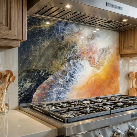 Mermer Desenli Ocak Arkası Cam Koruyucu