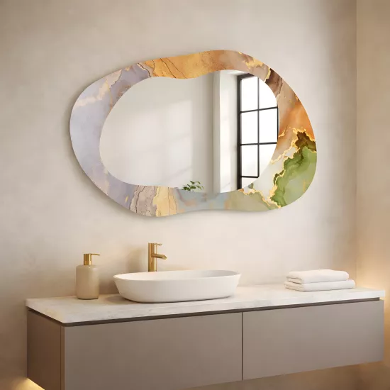 Mermer Görünümlü Cam Çerçeveli Şekilli Ayna