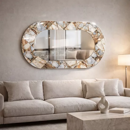 Memer Görünümlü Cam Çerçeveli Oval Ayna