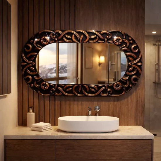 Kabartma Görünümlü Cam Çerçeveli Oval Ayna