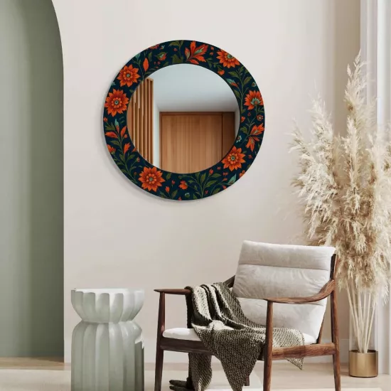 Kırmızı Çiçekli Yuvarlak  Ayna