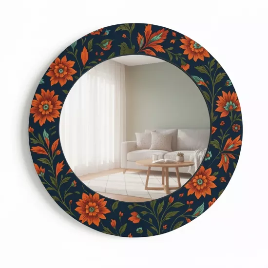 Kırmızı Çiçekli Yuvarlak  Ayna