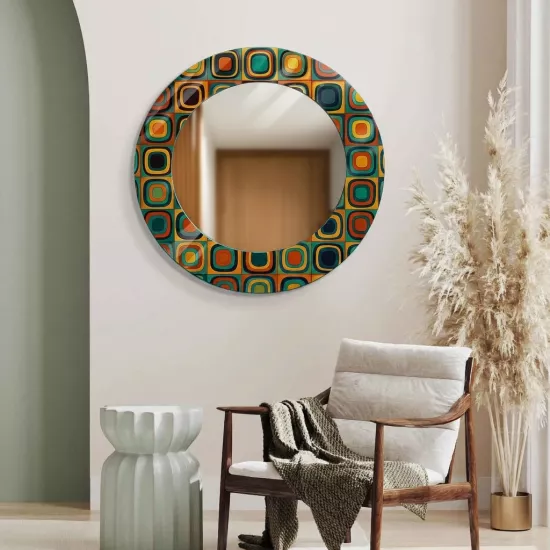 Kare Desenli Yuvarlak  Ayna