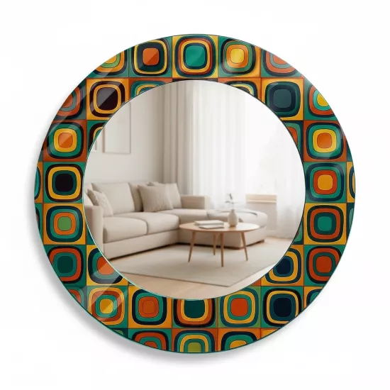 Kare Desenli Yuvarlak  Ayna