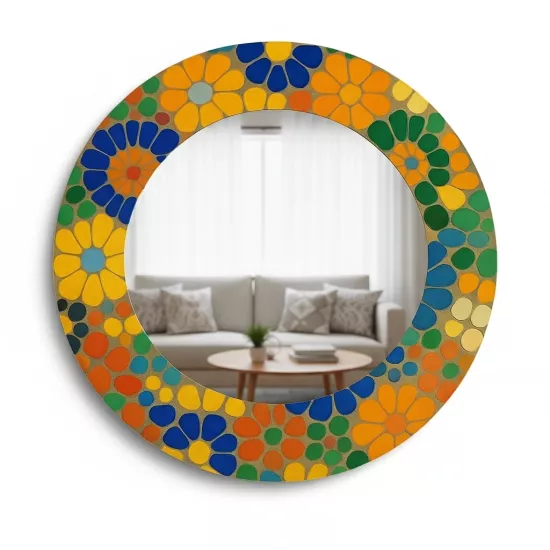 Çiçek Desenli Yuvarlak Ayna