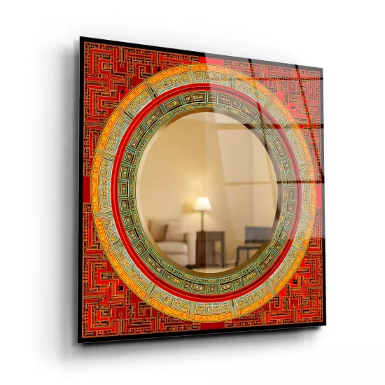 Etnik Desenli Turuncu Kare  Ayna