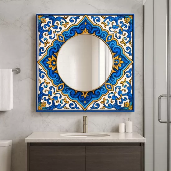 Etnik Desenli  Kare  Ayna