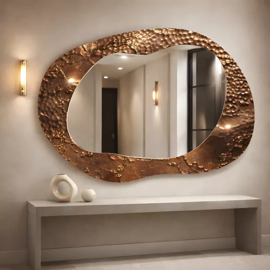 Bakır Renkli Cam Çerçeveli Şekilli Ayna