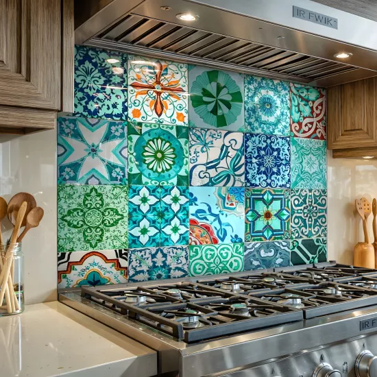 Mavi Karo Ocak Arkası Cam Koruyucu