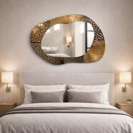 Bronz Cam Çerçeveli Şekilli Ayna