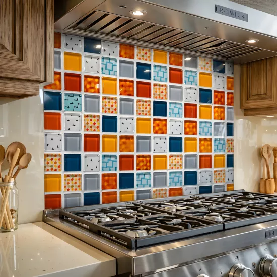 Renkli Mozaik Ocak Arkası Cam Koruyucu
