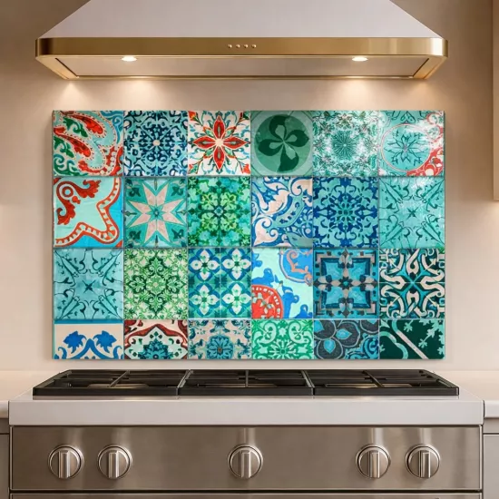 Mavi Karo Ocak Arkası Cam Koruyucu