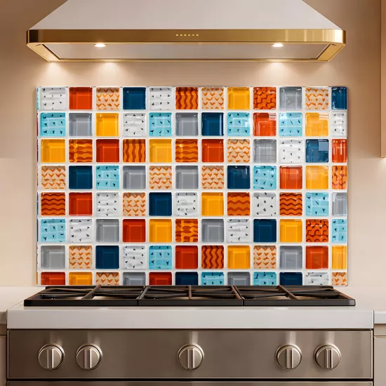 Renkli Mozaik Ocak Arkası Cam Koruyucu