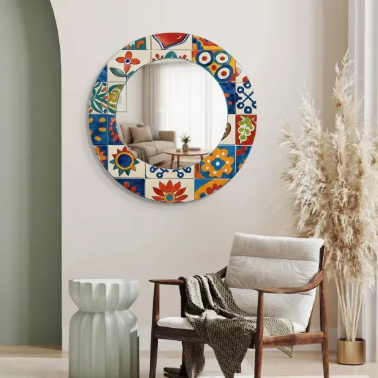 Otantik Desenli Yuvarlak  Ayna