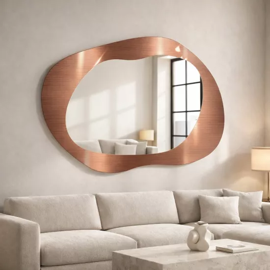 Düz Bronz Cam Çerçeveli Şekilli Ayna