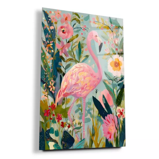 Renkli Flamingo KIRILMAZ CAM TABLOLAR