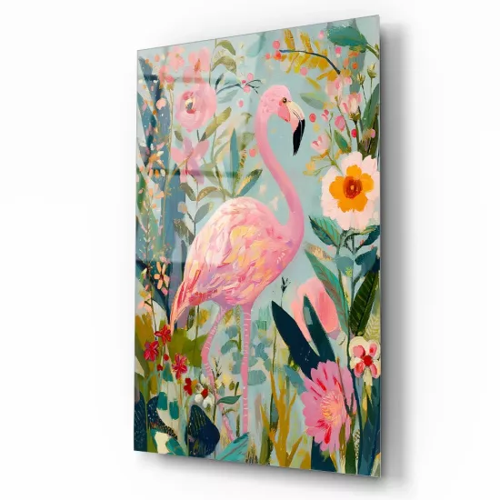 Renkli Flamingo KIRILMAZ CAM TABLOLAR