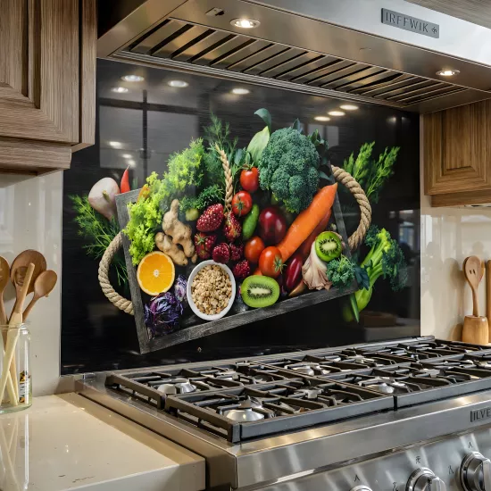 Sebzeli  Ocak Arkası Cam Koruyucu