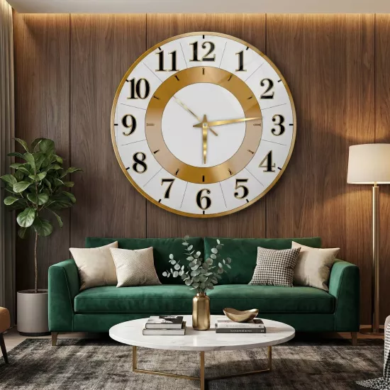 Beyaz Gold Cam Duvar Saati