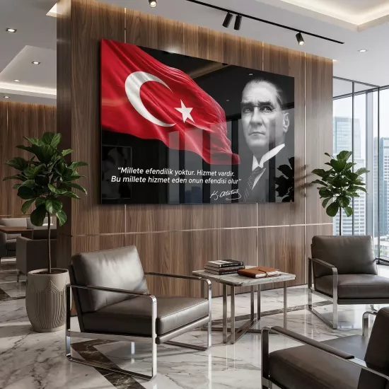 Atatürk ve Bayrak Cam Tablo
