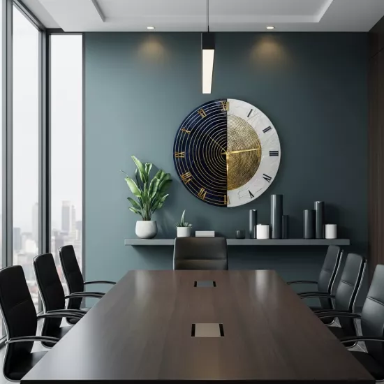 Gold Çizgili Cam Duvar Saati