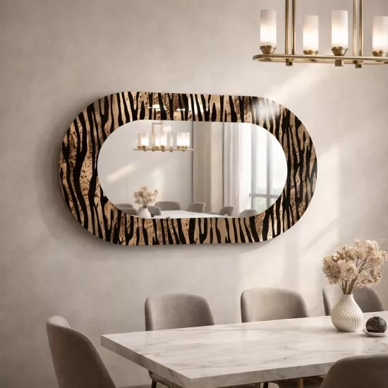 Kaplan Desenli Cam Çerçeveli Oval Ayna