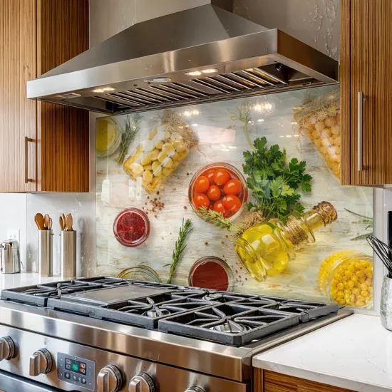 Mutfak Temalı Ocak Arkası Cam Koruyucu