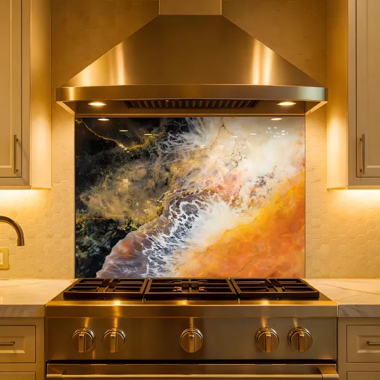 Mermer Desenli Ocak Arkası Cam Koruyucu