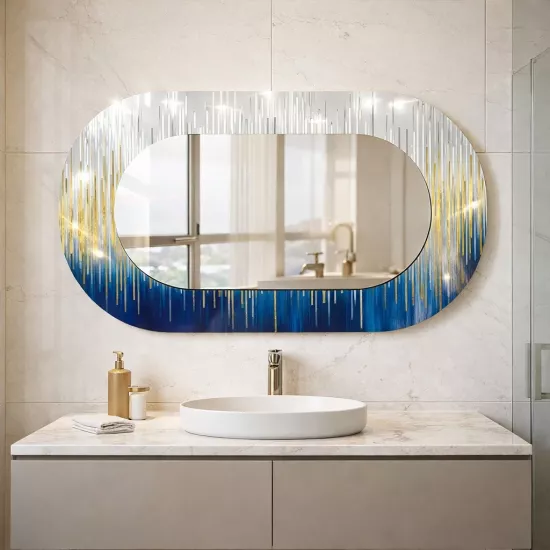 Mavi Cam Çerçeveli Oval Ayna