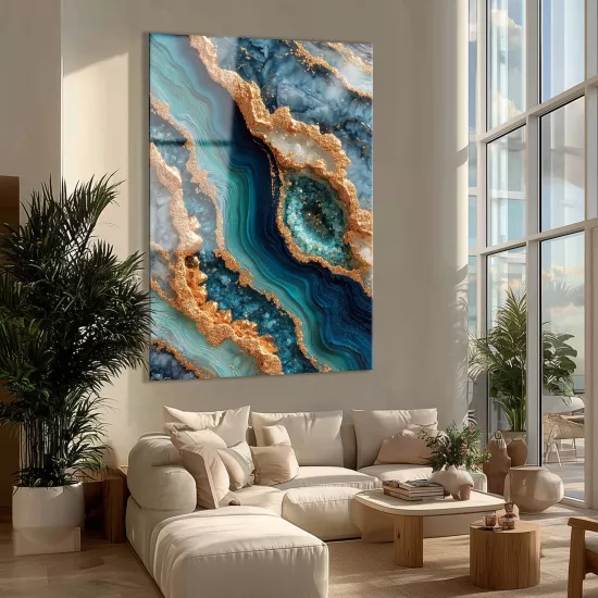 Mavili Dalga Cam Tablo