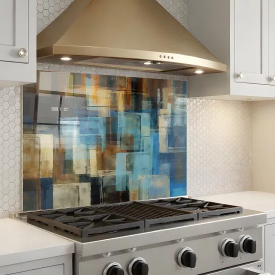 Mavi Desenli Ocak Arkası Cam Koruyucu