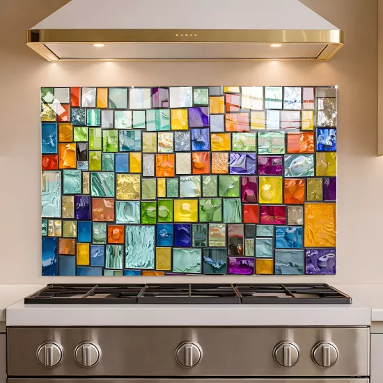 Renkli Mozaik Ocak Arkası Cam Koruyucu