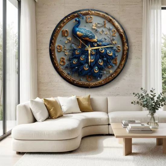 Tavuskuşu Cam Duvar Saati