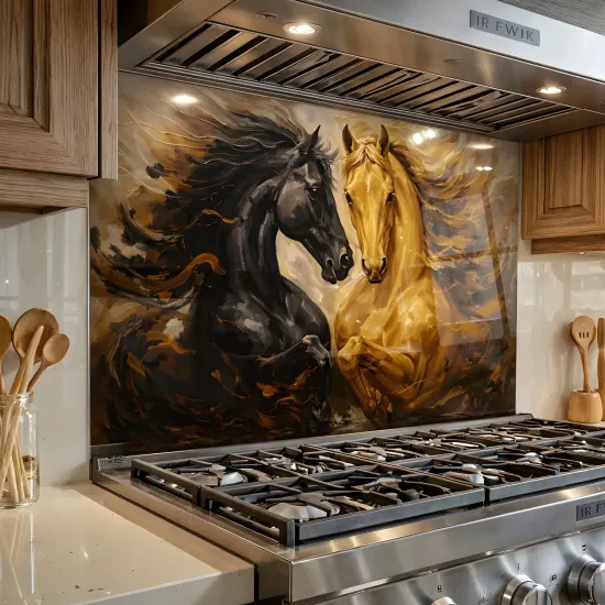 Siyah & Gold At Ocak Arkası Cam Koruyucu