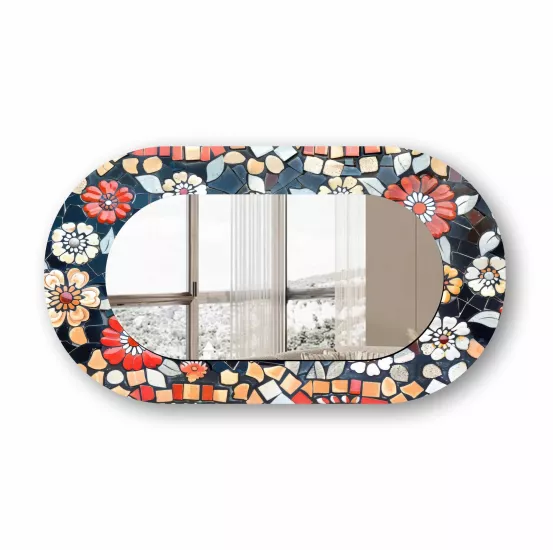 Mozaik Desenli Cam Çerçeveli Oval Ayna