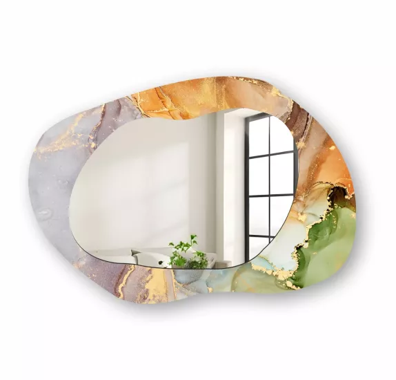 Mermer Görünümlü Cam Çerçeveli Şekilli Ayna