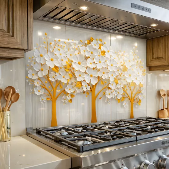 Beyaz Ağaç Ocak Arkası Cam Koruyucu