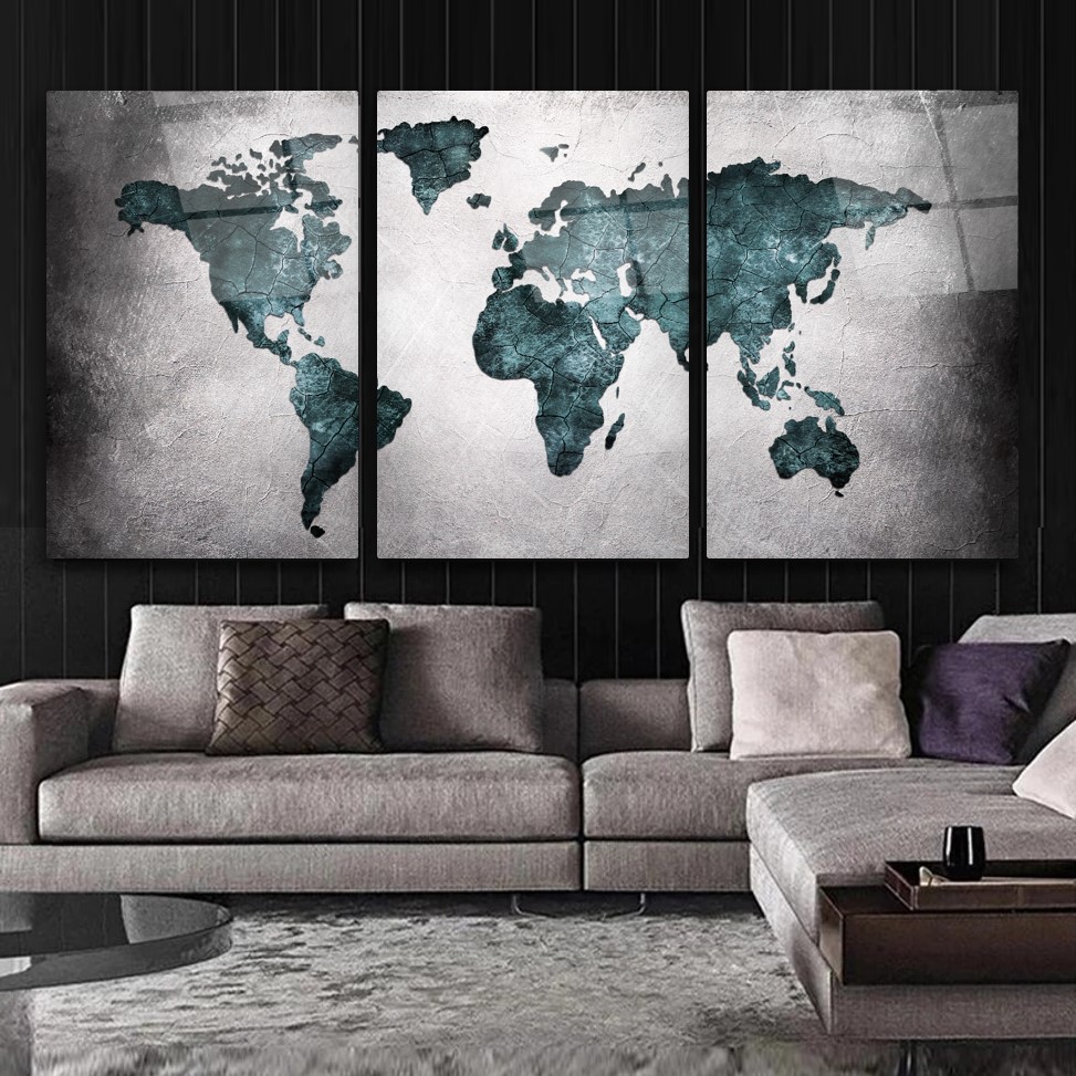 Dünya Haritası Triple Cam Tablo