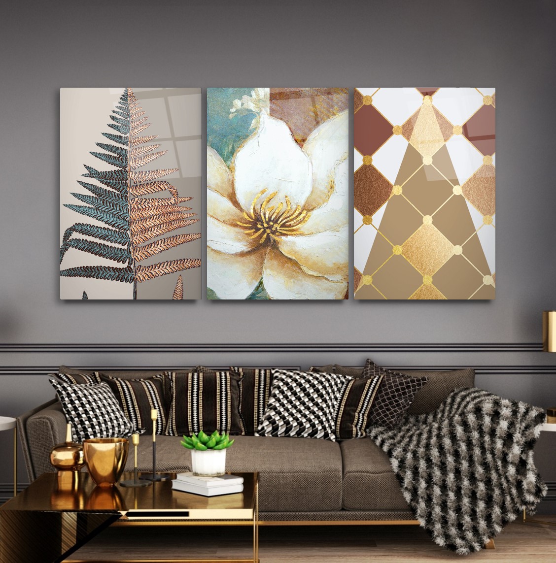 Çiçek Triple Cam Tablo Seti