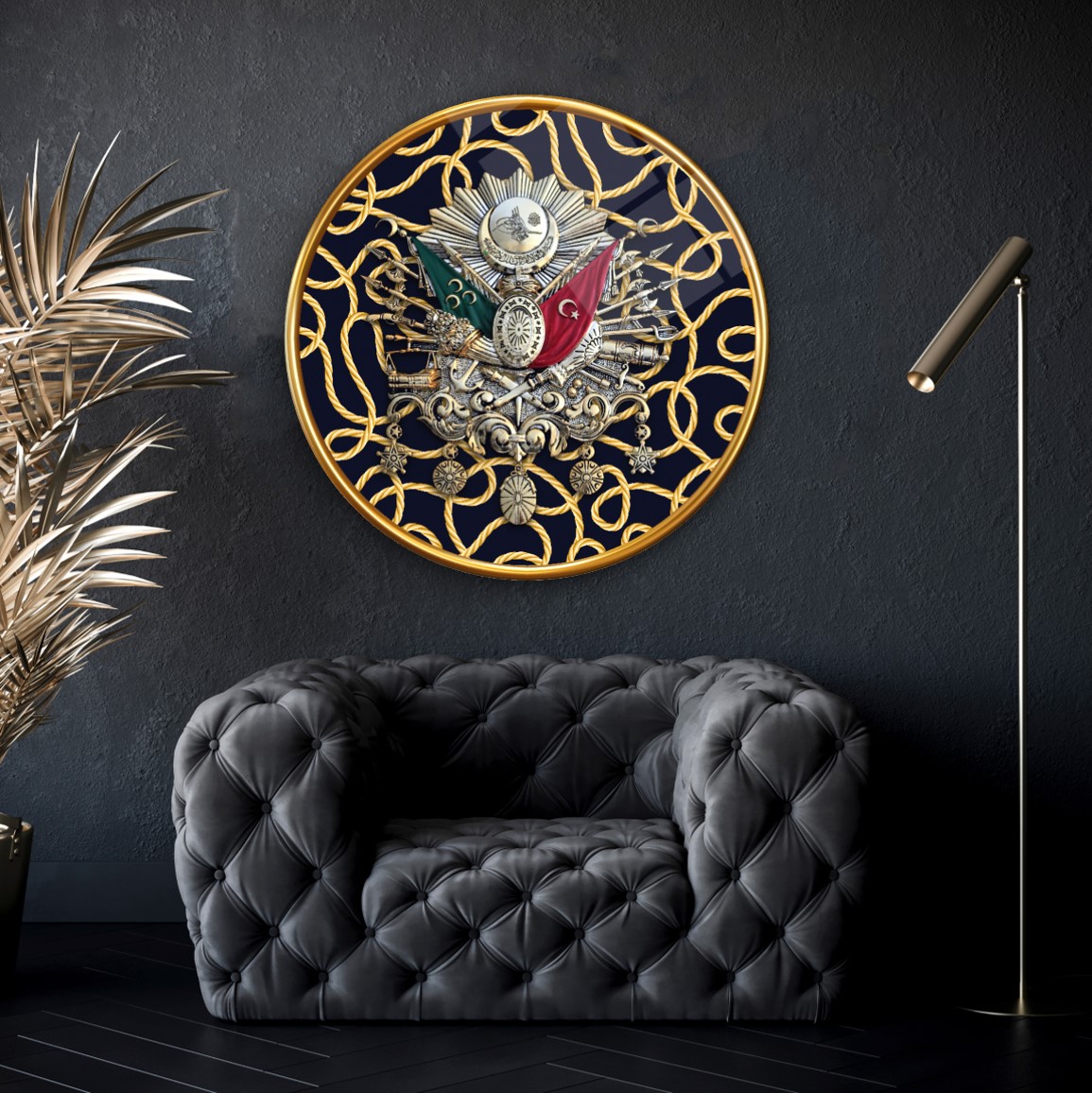 Osmanlı Tuğrası Yuvarlak Cam Tablo