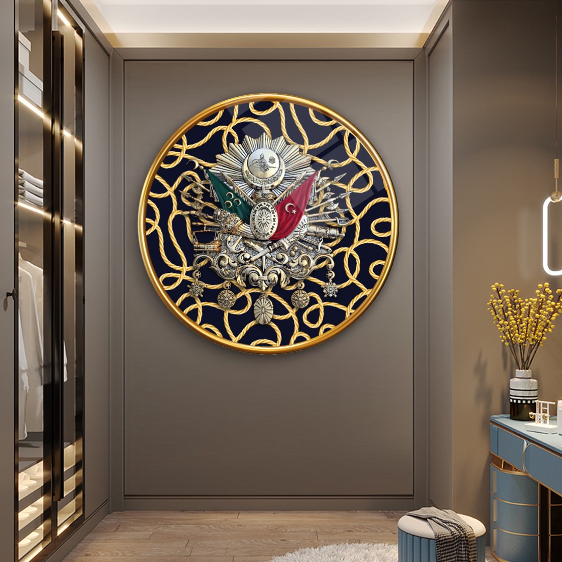 Osmanlı Tuğrası Yuvarlak Cam Tablo